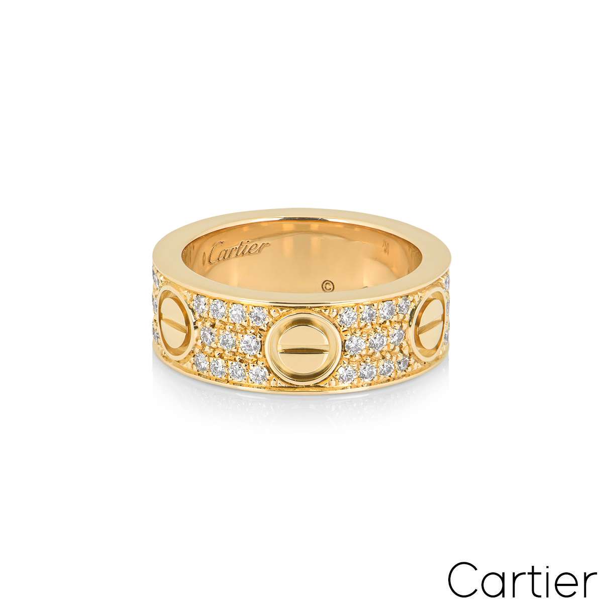 Cartier Yellow Gold Pave Diamond Love Ring Size 48 | Rich Diamonds